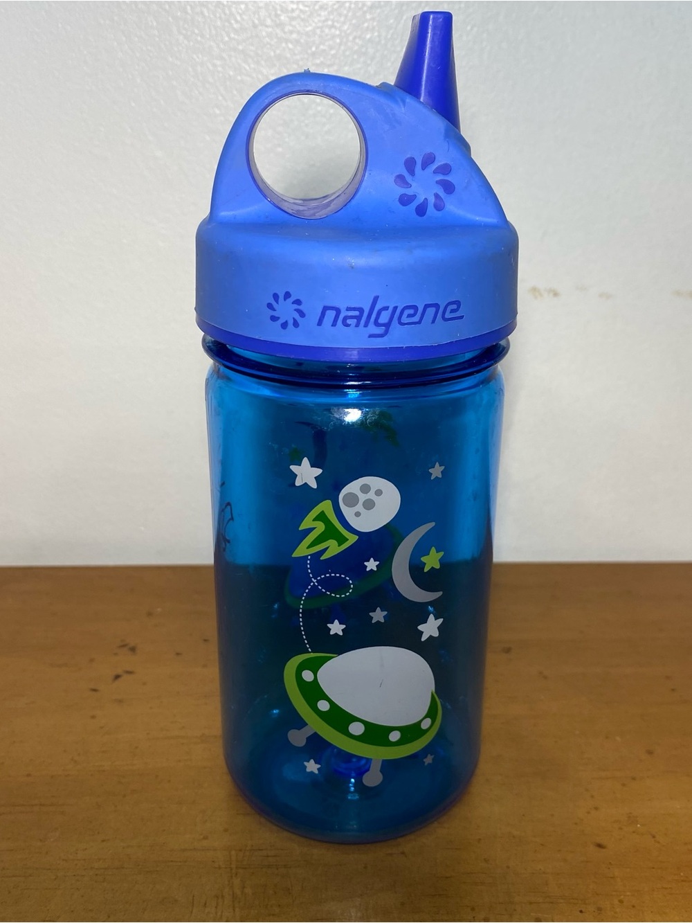 Nalgene Sustain Grip-N-Gulp 12oz Kids Boys Bottle Blue Space Reusable Sippy Cup